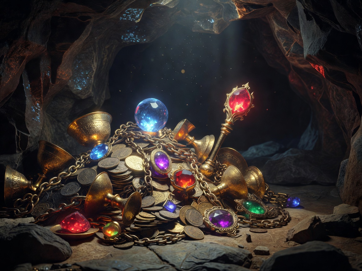 Glowing magical treasures and ancient gold
