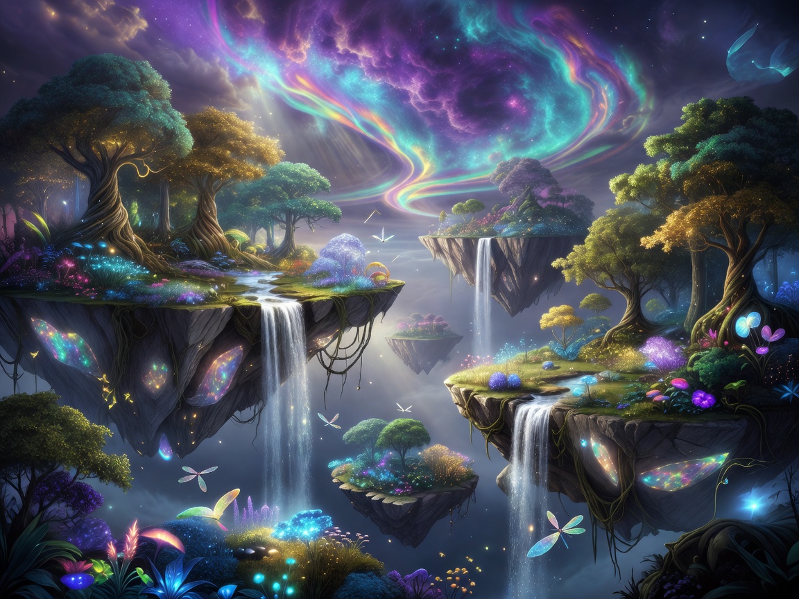 Magical floating islands and fantasy skies