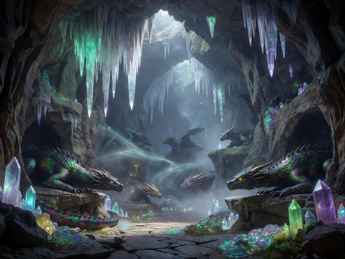 Magical glowing cavern representing the dragon sanctuary